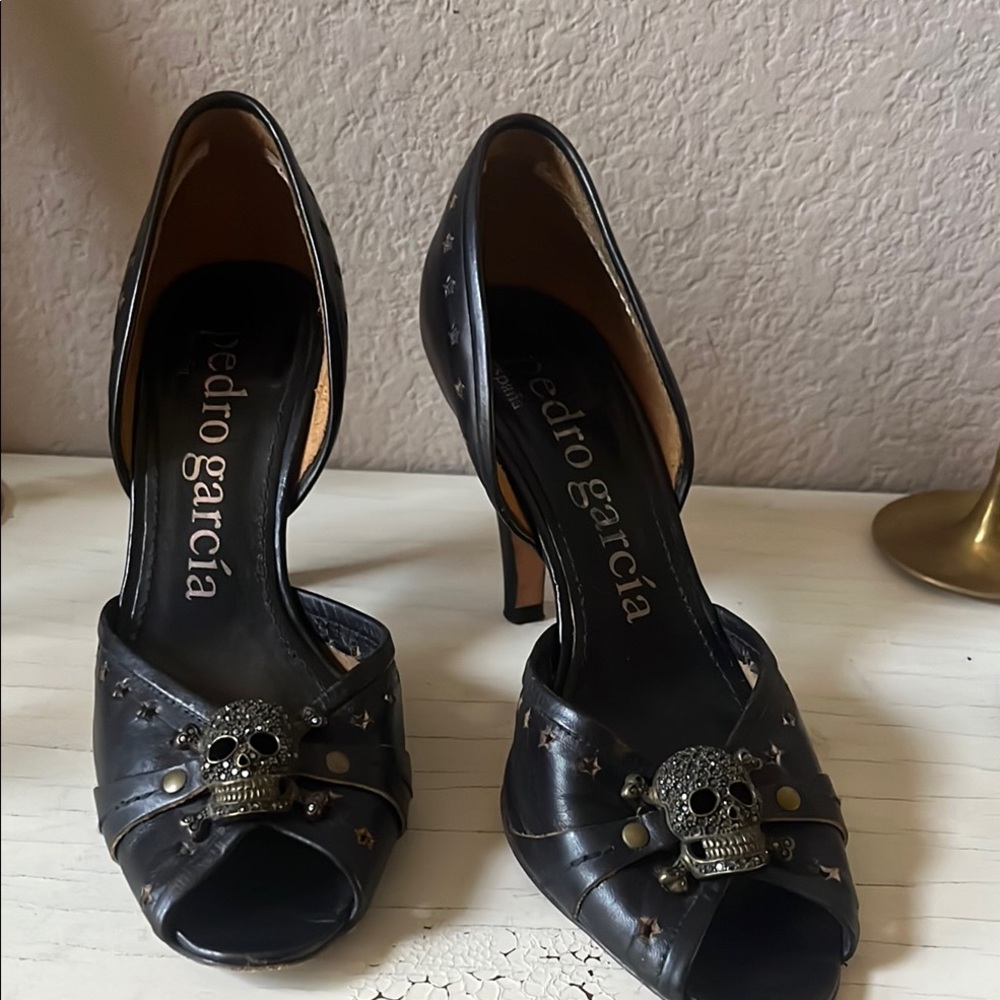 Pedro Garcia Black Peep-Toe Heels